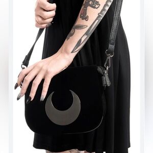 KILLSTAR Callisto Black Faux Leather Metal Cresecent Moon Small Crossbody Purse